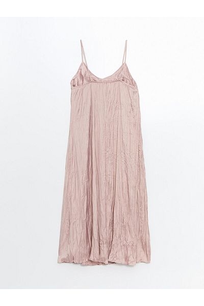 LC Waikiki Lcw Vision Pink V-Neck Satin Women's Dress