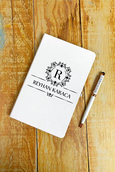 HediyeHanesi Kişiye Özel İsimli Beyaz Ajanda Not Defteri ve Kalem Seti 2413B1006