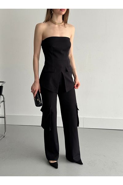 Laluvia Set pantaloni cargo negri fără bretele - 1414