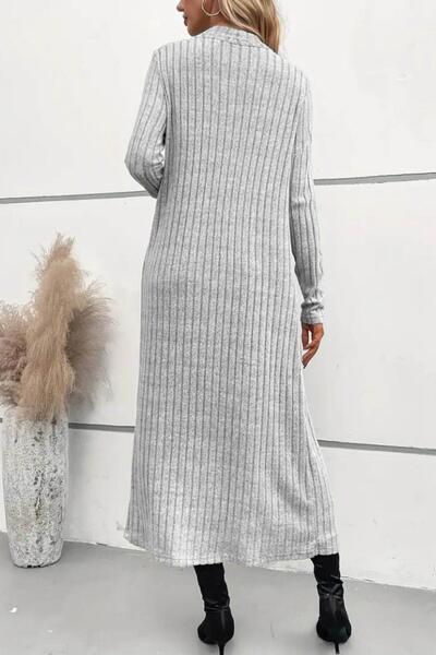 Mossta Γκρι Μίντι Φόρεμα με όρθιο γιακά και Σετ Ζακέτας