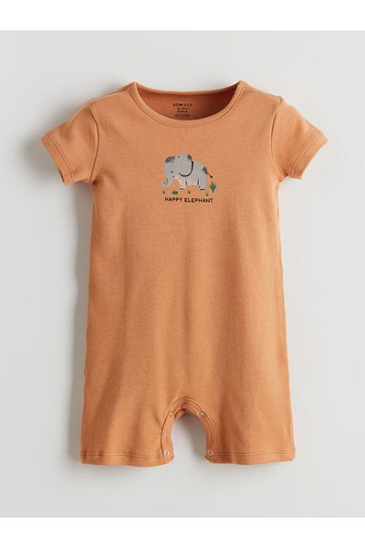 LC Waikiki Lcw Eco Brown Crew Neck Printed Baby Boy Jumpsuit