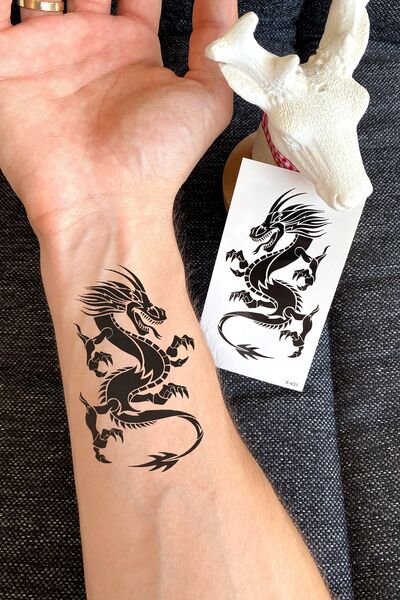 BiWini Siyah Ejderha Geçici Dövme Tattoo Bilek Kol Bacak Ve Göğüs Arası Erkek Kadın