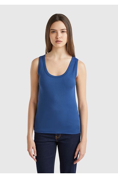 United Colors of Benetton Γυναικείο τζιν 100% βαμβακερό λογότυπο με κεντημένη λεπτή εφαρμογή με στρογγυλή λαιμόκοψη