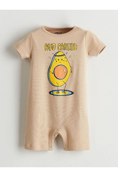LC Waikiki Lcw Eco Beige Crew Neck Avocado Printed Baby Boy Jumpsuit