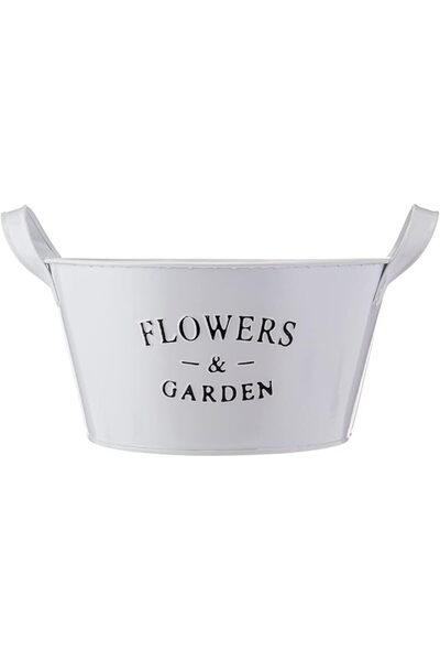 AKDC Metal Flower Pot W/Handle 27Cm X 27Cm X 16Cm White