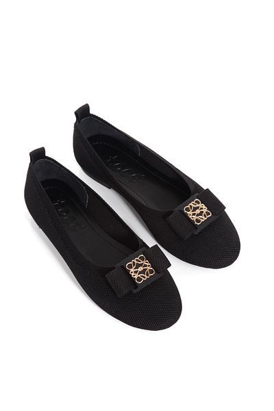 ZİESCE Women's Black Knitwear Round Toe Buckle Detail Babet Shoes