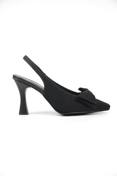 Gökhan Talay Texas Kadın Siyah Mat Saten Fiyonklu Orta Topuklu (8 cm) Topuklu Ayakkabı