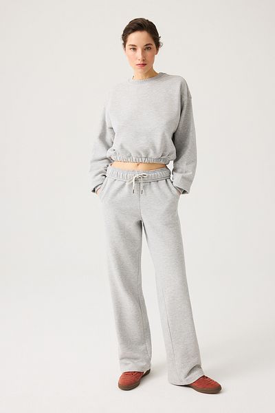 Los Ojos Gray Melange Wide Fit Wide Leg Sweatpants Straight Leg