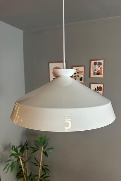 Bamyum Lema Beyaz Tekli Avize Beyaz Tabak Başlık Sarkıt Lamba Restoran Cafe Salon Avizeleri