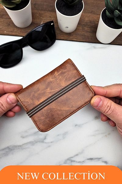 VANİLLA COLLECTİON Vegan Δερμάτινο Πορτοφόλι 17 Τεμάχια Διαφανής Χωρητικότητα Κάρτας Όρθιο Μοντέλο Μαύρισμα/καφέ
