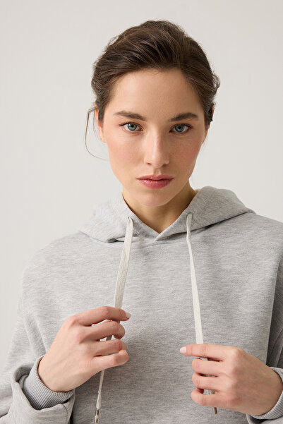Los Ojos Wide Cut Gray Melange Hooded Sweatshirt