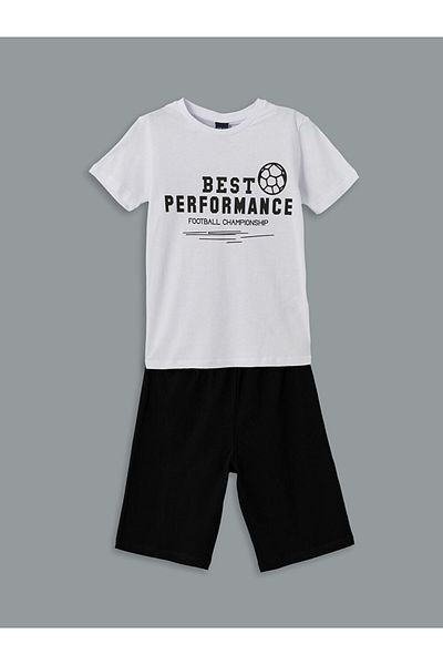 LC Waikiki Lcw Eco White Crew Neck Boy's Pajamas Set with Shorts