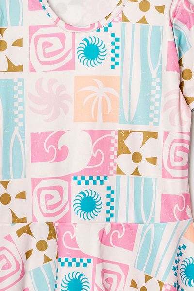 Beniizle Flounce Skirted Patterned Bonnet Girl's Three-Piece Swimsuit Set
