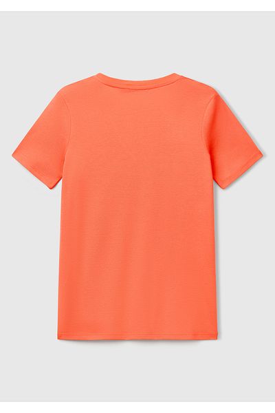 United Colors of Benetton Γυναικείο πορτοκαλί 100% βαμβακερό μπλουζάκι με λαιμόκοψη V