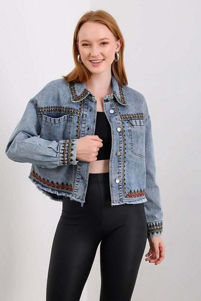 Hatun Atila Jachetă de damă din denim brodat 8584