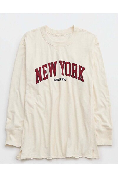 AMERICAN EAGLE Aerie Cozy Long Sleeve Oversized Graphic Boyfriend T-Shirt