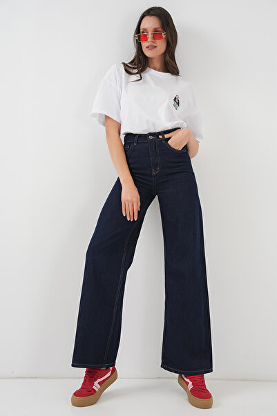 Bigdart Γυναικείο φαρδύ παντελόνι με ψηλόμεσο Palazzo Jeans 6656 - K. Navy Blue