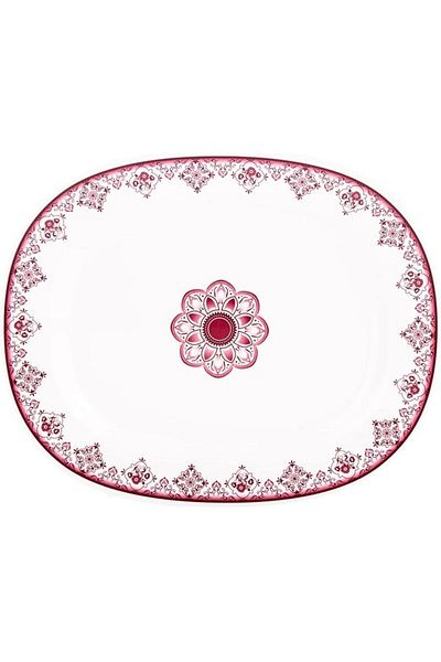 AKDC Vague Mel Oval Plate L(25cm) xW(30cm) xH(3cm) White And Red