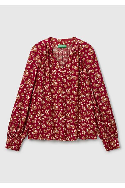 United Colors of Benetton Bluză de damă Bordeaux 100% viscoză cu decolteu în V cu mâneci raglan