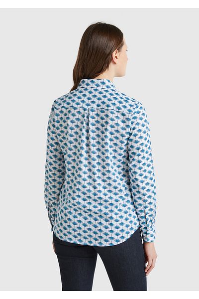 United Colors of Benetton Women's Blue 100% Cotton Patterned Cuffed Regular Fit Muslin Shirt