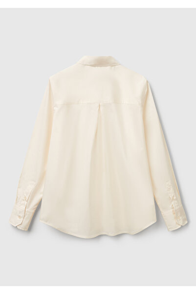 United Colors of Benetton Kadın Krem Koton Karışımlı Yakası İşlemeli Regular Fit Gömlek