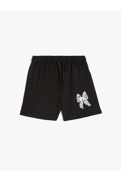 Koton Butterfly Printed Cotton Basic Shorts with Elastic Waist