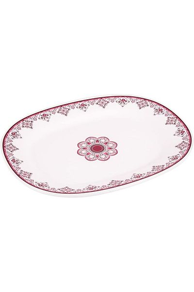 AKDC Vague Mel Oval Plate L(25cm) xW(30cm) xH(3cm) White And Red