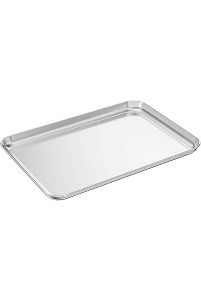 RAJ صينية تقديم حلوى مستطيلة من الفولاذ المقاوم للصدأ مزينة بالخرز مقاس 29.5 × 19 سم فضي SST004
