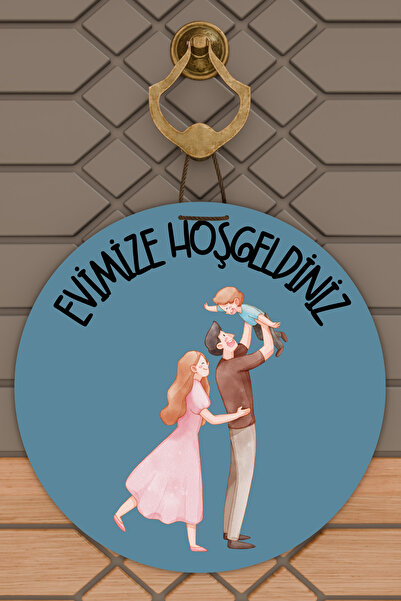 Dormot Home Ornament de ușă de familie pentru trei persoane, din lemn modern,...