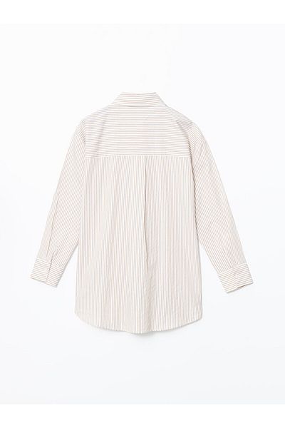 LC Waikiki Lcw Modest Beige Striped Poplin Women's Shirt Tunic