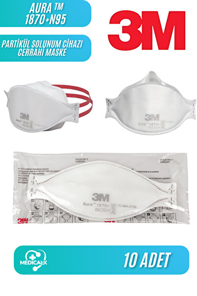 Medicalx 3M Aura ™ 1870+N95 Partikül Solunum Cihazı & Cerrahi Maske - 10 Adet