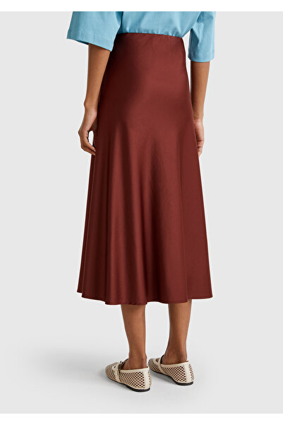 United Colors of Benetton Women's Brown Viscose Mixed Long Skirt