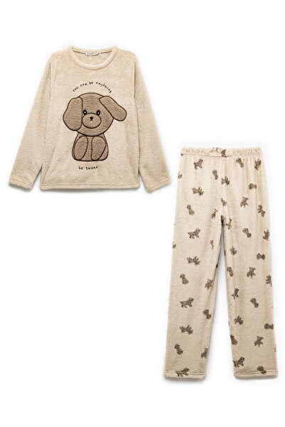 Koton Köpek Desenli Peluş Polar Pijama Takımı