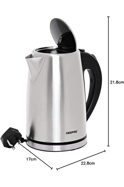 Geepas Stainless Steel Electric Kettle 1850 Watts, Silver, 1.8 Litre, Gk6123
