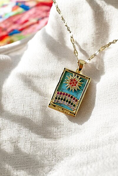 Lynare قلادة نسائية من الفولاذ المقاوم للصدأ من حجر التارو باللون الفيروزي ال...