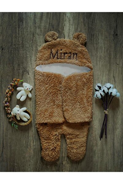tinykiddesign Kişiye Özel Nakışlı Bebek Dış Kundak Kahverengi Uyku Tulumu Kıv...
