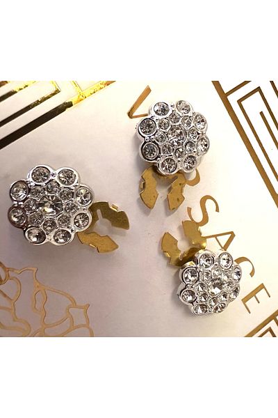 ODDA TASARIM ATÖLYESİ Silver crystal stone metallized (plate) plug-sticker seamless 3-piece button set
