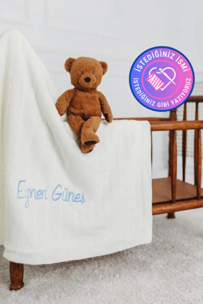 tinykiddesign Welsoft Bebek Battaniyesi Ekru Içi Peluş Istediğiniz Ismi Nakış...