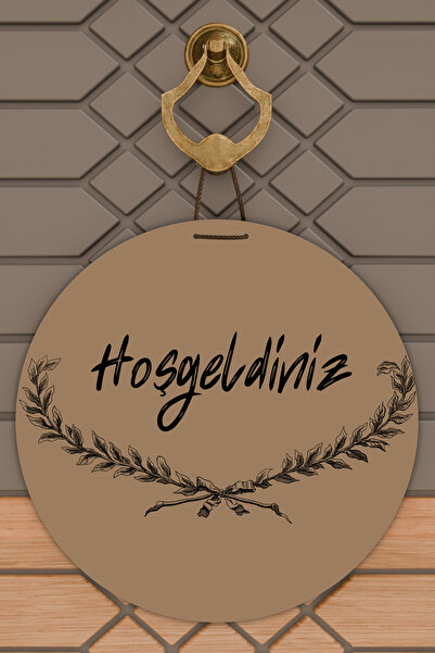 Dormot Home Modern Kapı Süsü - Kahverengi Zemin Alt Dal Üst Hoşgeldiniz - Dış...