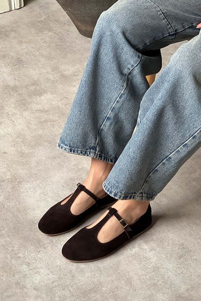 NİŞANTAŞI SHOES Balerini de damă Palmer Bitter Brown, în interior și în exterior, cu cataramă din piele intoarsa autentică