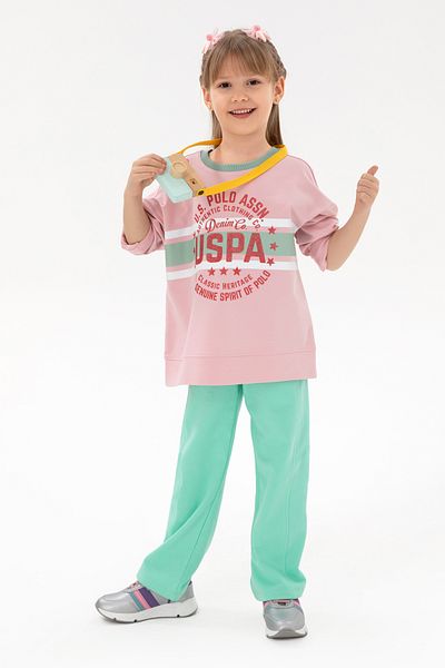 U.S. Polo Assn. Girl's Pink Crew Neck Sweatshirt 50298163 -Vr041