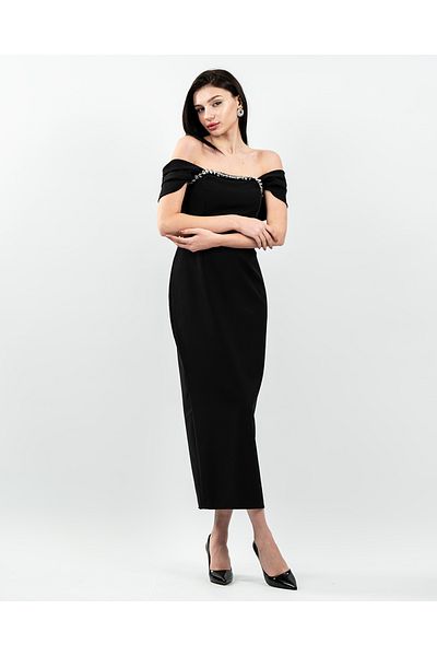 maf collection Black Stone Detailed Evening Dress