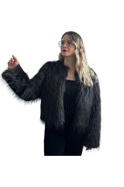 hot fashions لون أسود للنساء مقاس STD (متوافق مع مقاس MAX40) فرو قصير طويل