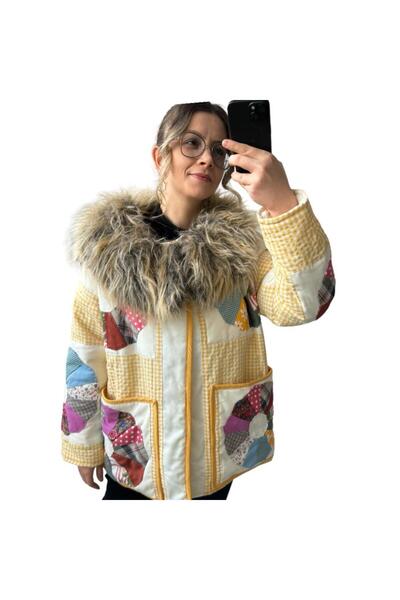 DESEO BOUTIQUE Kadın Sarı Renk Patchwork Model Handmade Etnik Içi Elyaflı Cek...