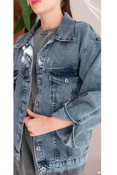 Hatun Atila Jachetă de blugi cu imprimeu Simpsons pe spate 7684