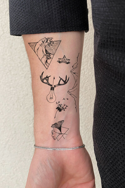 BiWini Minimal Üçgen Dalga Dağ Geçici Dövme Tattoo Bilek Kol Bacak Ve Göğüs Erkek Kadın