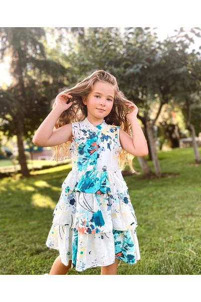 MS KİDS Girl's Special Design Linen Dress