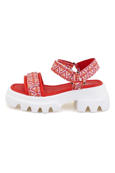 Desa Women's Red Monogram Patterned Wedge Heeled Sandals