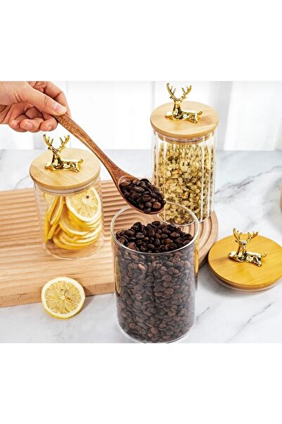 GUNES ZUCCACIYE Deer Glass Jar Set with Bamboo Lid – Stylish and Functional Storage Set of 3