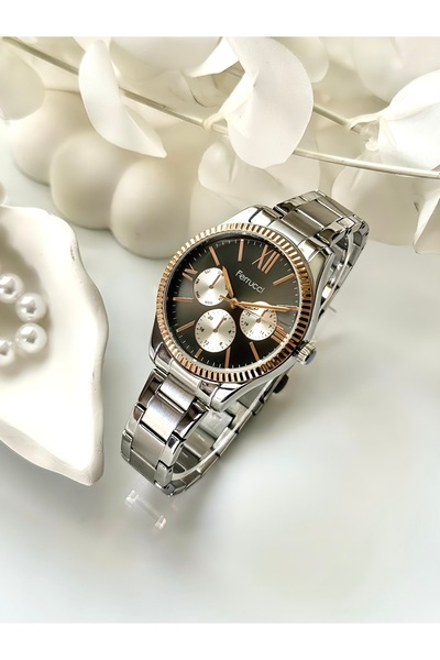 Ferrucci FERRUCCİ-(GÜMÜŞ RENK)rose kasa siyah iç kadran kadın kol saati